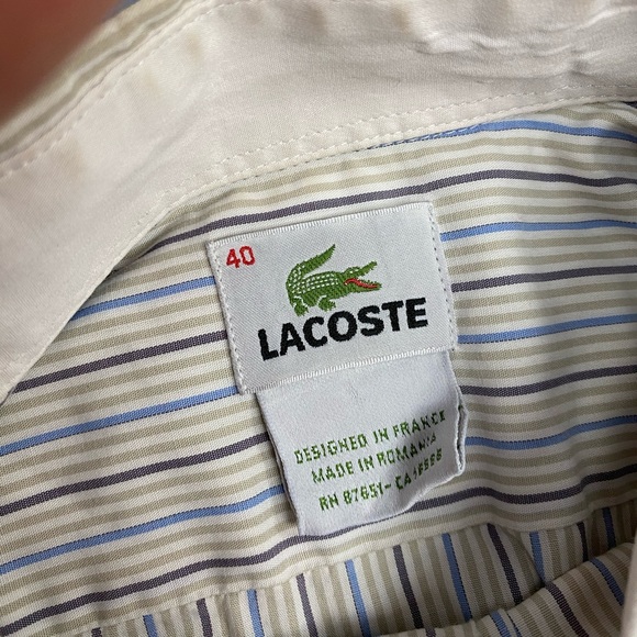 Lacoste White, Tan & Blue Stripe Shirt 40 or M - Picture 3 of 4